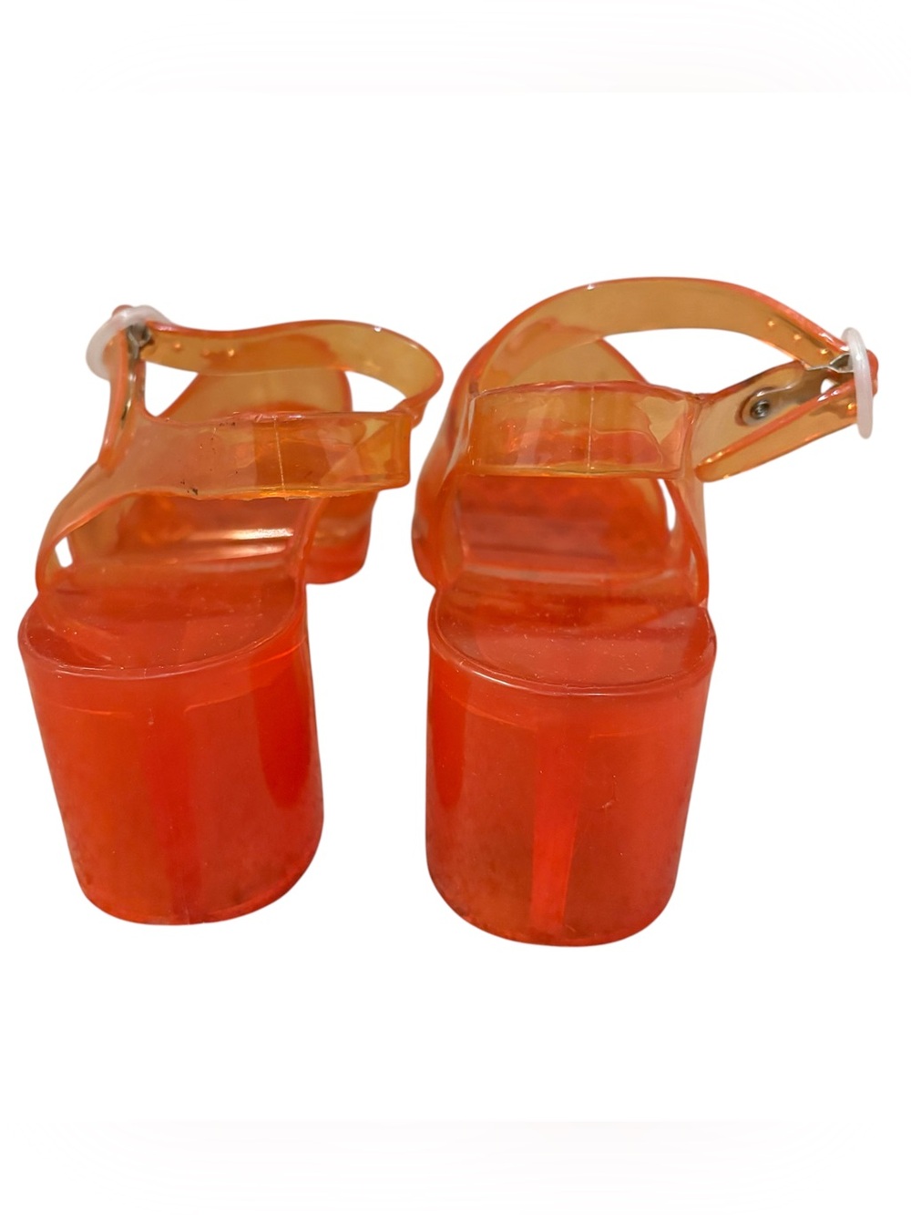 American Apparel Amber Orange Classic Jelly Clear Block Heel Sandal Strap Sz 6 - Picture 8 of 10